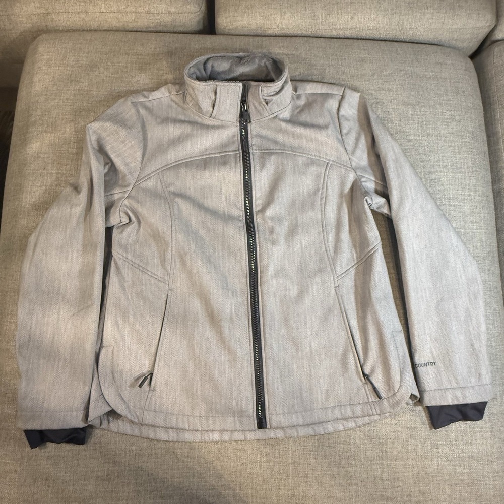Free Country Softshell Jacket Women's L Gray Fleece Lined Outdoor Zip Coat